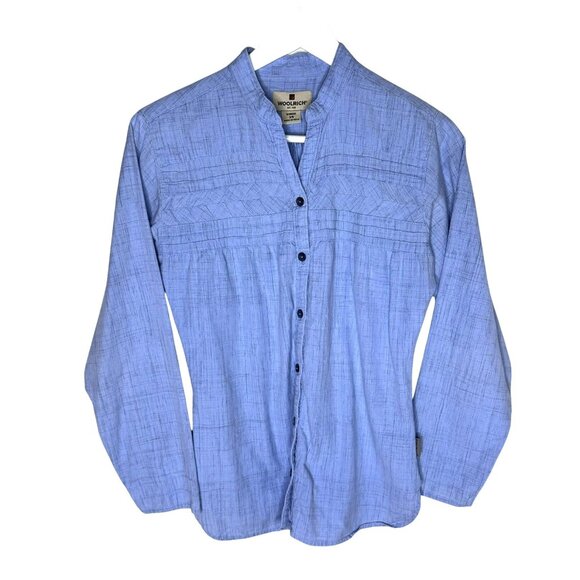 Woolrich Women's Light Blue Slub Knit Pintuck Blouse, Size XS - Picture 1 of 9
